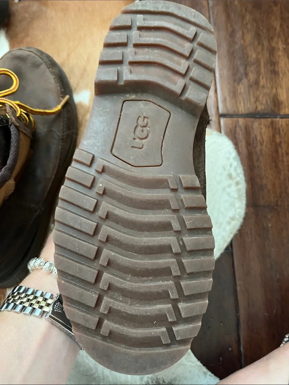 UGG Brown Suede Ankle Boots with Yellow Accent Laces
